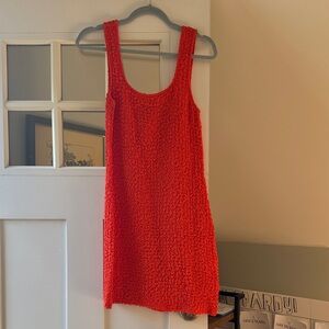 Orange/Red Textured Sleeveless Dress